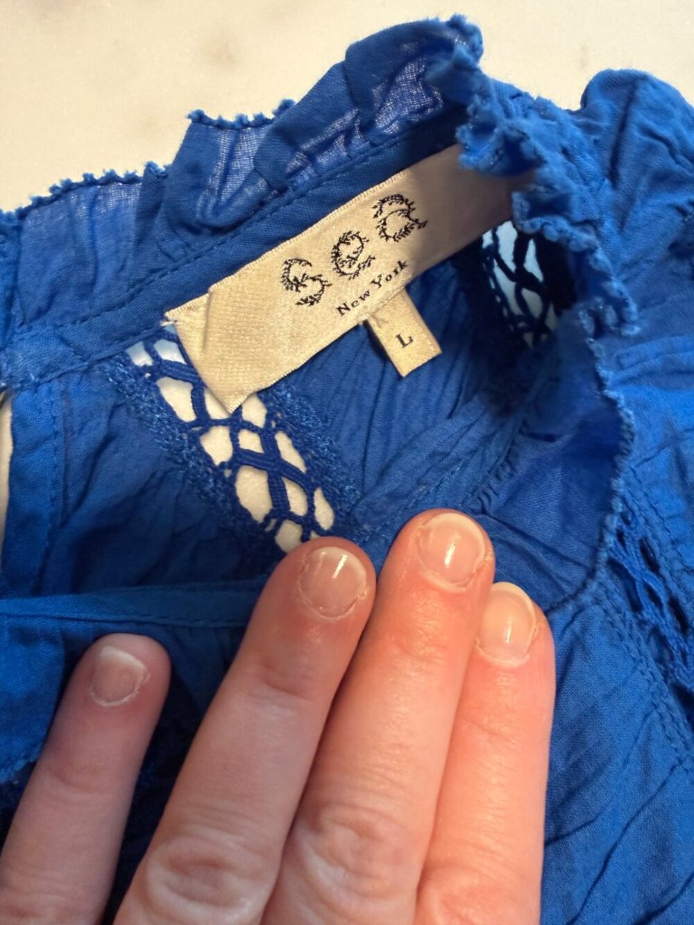 SEA New York Cobalt Blue Cotton Gauze Ruffle Sleeve Top L - Picture 2 of 4
